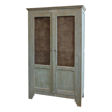 Antiikkikäsitelty vihertäväsävyinen kaappi | 113,5 x 44,5 x 184 cm | Shabby Chic-Chic Antique-Sasu’s sisustus- ja huonekaluliike