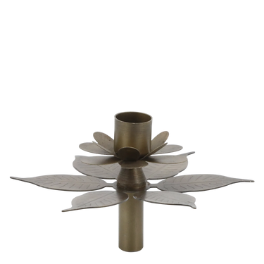 Candleholder w. flower H9/D13 cm brass