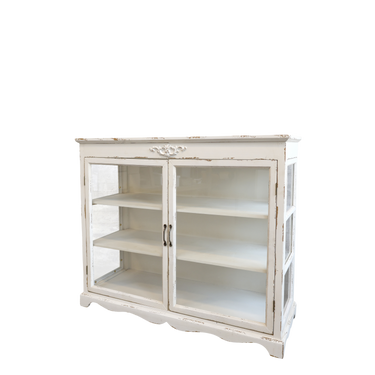 Antiikkivalkoinen vitriini lasiovilla | 106 x 39 x 87,5 cm-Chic Antique-Sasu’s sisustus- ja huonekaluliike