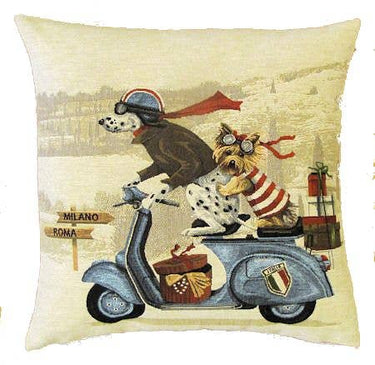 Beige jacquard-kudottu tyynynpäällinen | 45 x 45 cm | Scooter Dogs Blue-yapatkwa - art of the loom-Sasu’s sisustus- ja huonekaluliike