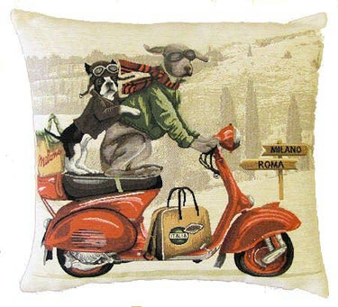 Beige jacquard-kudottu tyynynpäällinen | 45 x 45 cm | Scooter Dogs-yapatkwa - art of the loom-Sasu’s sisustus- ja huonekaluliike