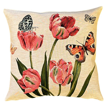 Beige-punasävyinen jacquard-kudottu tyynynpäällinen | 45 x 45 cm | Butterfly Art-yapatkwa - art of the loom-Sasu’s sisustus- ja huonekaluliike