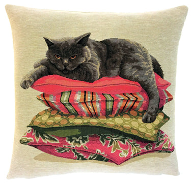 Beige-punasävyinen jacquard-kudottu tyynynpäällinen | 45 x 45 cm | Cat Lover-yapatkwa - art of the loom-Sasu’s sisustus- ja huonekaluliike