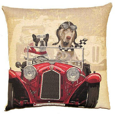 Beige-punasävyinen jacquard-kudottu tyynynpäällinen | 45 x 45 cm | Racing Dogs-yapatkwa - art of the loom-Sasu’s sisustus- ja huonekaluliike