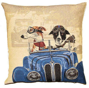 Beige-sinisävyinen jacquard-kudottu tyynynpäällinen | 45 x 45 cm | Racing Dogs-yapatkwa - art of the loom-Sasu’s sisustus- ja huonekaluliike
