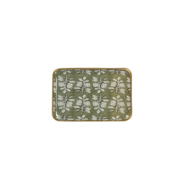 Emaloitu oliviinvihreä neliön muotoinen tarjotin metallia | 15 x 10 cm | Alhambra-Maison Lilo-Sasu’s sisustus- ja huonekaluliike
