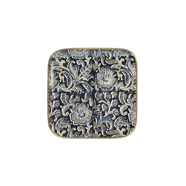 Emaloitu sini-mustasävyinen neliön muotoinen tarjotin metallia | 16 x 16 cm | Kalamkari-Maison Lilo-Sasu’s sisustus- ja huonekaluliike