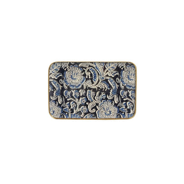 Emaloitu sini-mustasävyinen suorakulmainen tarjotin/kynttiläalunen metallia | 15 x 10 cm | Kalamkari-Maison Lilo-Sasu’s sisustus- ja huonekaluliike