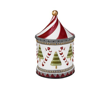 Keraaminen puna-valkosävyinen jouluinen keksipurkki | ⌀13 x 23 cm | Candy-Cult Design-Sasu’s sisustus- ja huonekaluliike