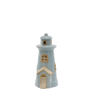 Lighthouse w. LED H16/D7.5 cm sky blue