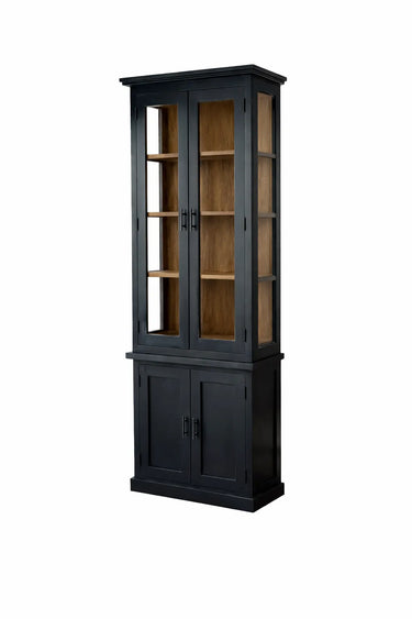 Kierrätystiikkinen musta lasivitriini | 80 x 35 x 225 cm | Taranto-Design by Sasu's-Sasu’s sisustus- ja huonekaluliike