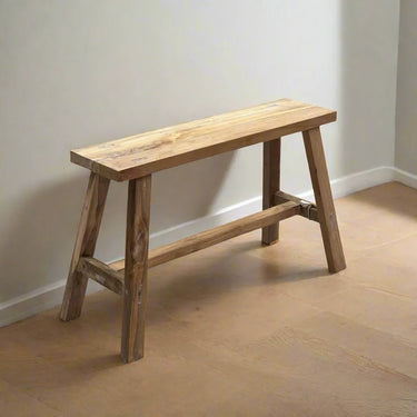 Kierrätystiikkinen puunvärinen penkki | 80-120 x 20 x 46cm | Warung-Vintage by Sasu's-Sasu’s sisustus- ja huonekaluliike