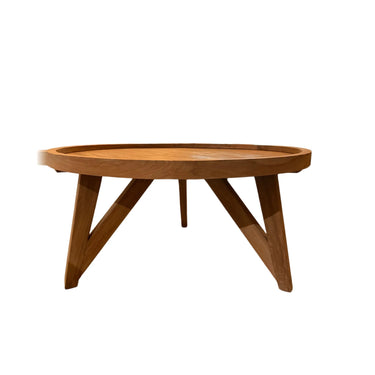 Kierrätystiikkinen puunvärinen pöytä puujaloilla | ⌀80x 40 cm | Levian-Design by Sasu's-Sasu’s sisustus- ja huonekaluliike