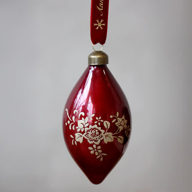Anniversary Christmas Bauble w. velvet ribbon H12.5/D6.5 cm cherry