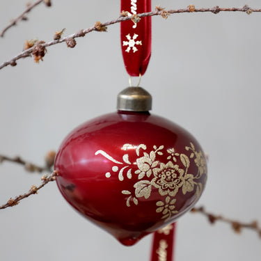 Anniversary Christmas Bauble w. velvet ribbon D8 cm cherry
