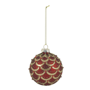 Kirsikanpunainen suomukuvioitu lasinen joulupallo | ⌀8 cm-Chic Antique-Sasu’s sisustus- ja huonekaluliike