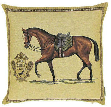 Kullankeltainen jacquard-kudottu tyynynpäällinen | 45 x 45 cm | Saddle Club Horse-yapatkwa - art of the loom-Sasu’s sisustus- ja huonekaluliike