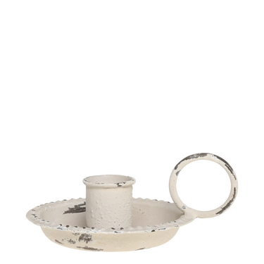 Chamberstick w. pearl edge H5/L10.5/W8 cm antique cream