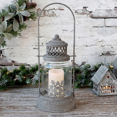Lantern w. handle H33/D12.5 cm antique zinc