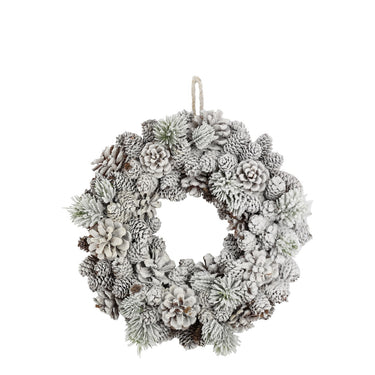 Lumihuurteinen käpykranssi luonnonvärinen | ⌀33 cm | Fleur-Chic Antique-Sasu’s sisustus- ja huonekaluliike
