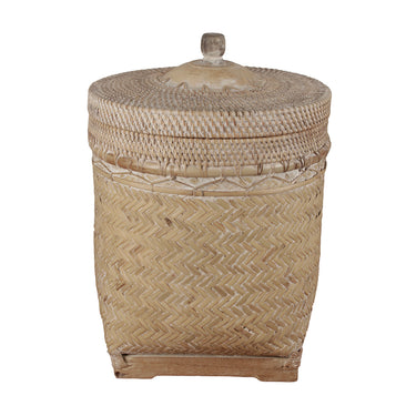 Luonnonvalkoinen säilytyskori kannella | ⌀35 x 45cm | Temple basket-Pole to Pole-Sasu’s sisustus- ja huonekaluliike