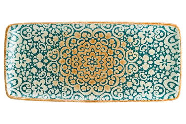 Marokkolaiskuvioinen vihreäsävyinen suorakulmainen tarjoiluastia | 34 x 16 cm | Alhambra-Bonna-Sasu’s sisustus- ja huonekaluliike