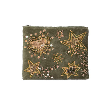 Meikkipussi samettia khaki | 20 x 15 x 2 cm-Maison Lilo-Sasu’s sisustus- ja huonekaluliike