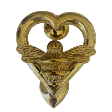 Messinkinen sydän&mehiläinen-ovikolkutin | Antiikkimessinki | Bumble Bee Heart-Brass bee-Sasu’s sisustus- ja huonekaluliike