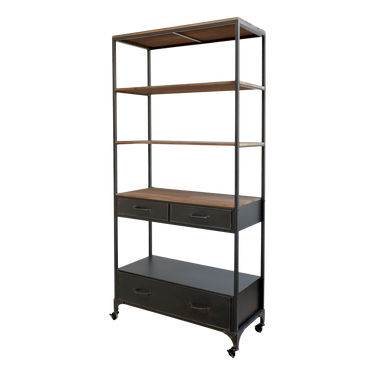 Metallinen musta hyllykkö laatikoilla | 91,5 x 42 x 200 cm-Sasu’s-Sasu’s sisustus- ja huonekaluliike