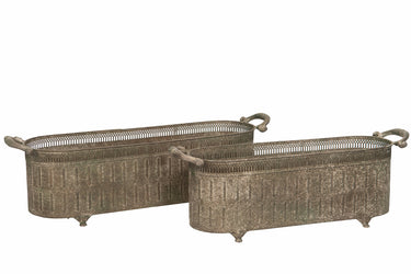 Metallinen vihreän sävyinen soikea kukkalaatikko M | 58x16x18cm-Alot-Sasu’s sisustus- ja huonekaluliike
