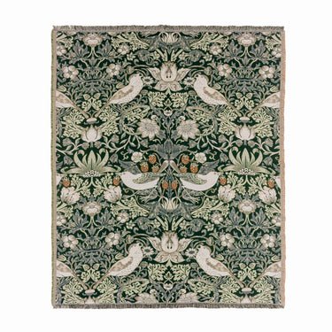 Metsänvihreä torkkupeitto puuvilla-viskoosia | 130 x 170 cm | William Morris Strawberry Thief -mallisto-Morris & Co. / Riva Home-Sasu’s sisustus- ja huonekaluliike