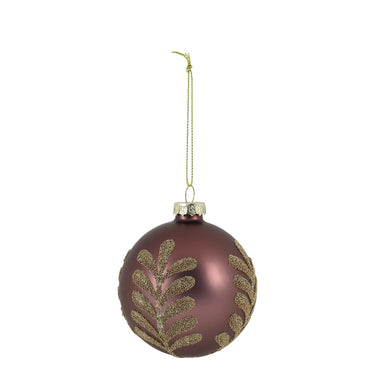 Mokanruskea lehtikuvioitu lasinen joulupallo | ⌀8 cm-Chic Antique-Sasu’s sisustus- ja huonekaluliike