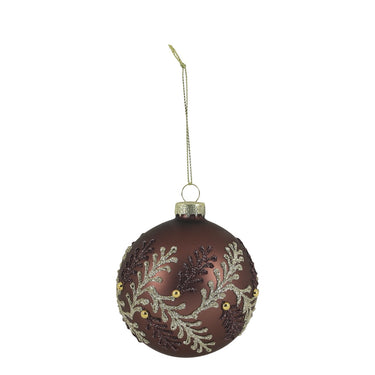 Mokanruskea oksakuvioitu lasinen joulupallo | ⌀8 cm-Chic Antique-Sasu’s sisustus- ja huonekaluliike