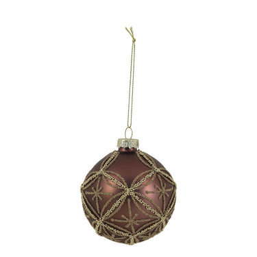 Mokanruskea ornamenttikuvioitu lasinen joulupallo | ⌀8 cm-Chic Antique-Sasu’s sisustus- ja huonekaluliike