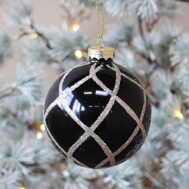 Christmas Bauble w. glitter squares D8 cm antique coal