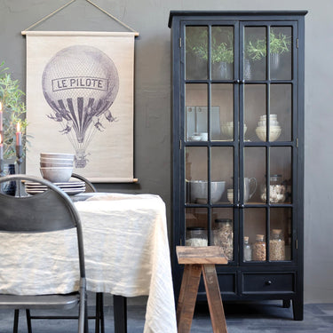 Musta lasivitriini kahdella laatikolla | 80 x 40 x 182 cm-Chic Antique-Sasu’s sisustus- ja huonekaluliike