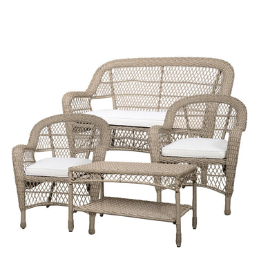 Garden Set braided w. table, sofa & 2 chairs w. cushions H86/L127/W71,5 cm nature