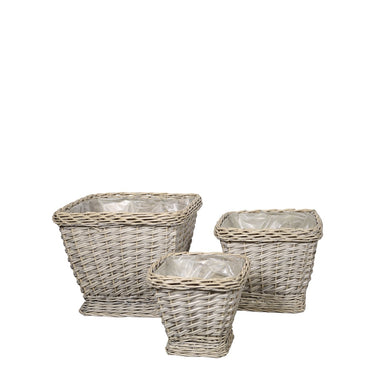 French Basket w. plastic liner set of 3 H32/L40/W40 cm nature