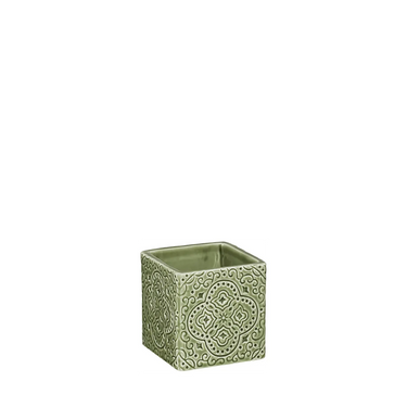 Oliivinvihreä neliskulmainen kuppi keramiikkaa | 6 x 6 x 6 cm | Orient-Cult Design-Sasu’s sisustus- ja huonekaluliike