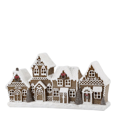 Piparkakkukylä led-valoilla | 24,5 x 6,5 x 12,5 cm | Noël-Chic Antique-Sasu’s sisustus- ja huonekaluliike
