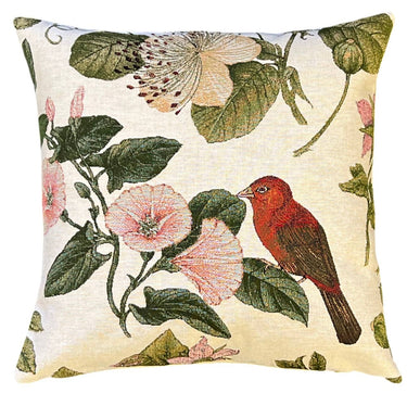 Puna-vihreäsävyinen jacquard-kudottu tyynynpäällinen | 45 x 45 cm | Red Bird-yapatkwa - art of the loom-Sasu’s sisustus- ja huonekaluliike