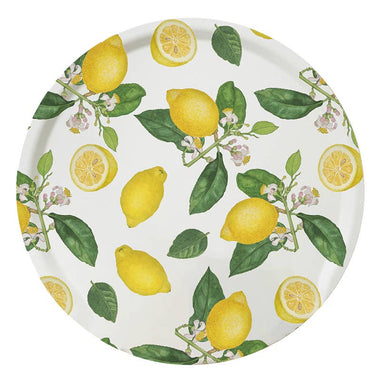 Pyöreä sitruunakuviollinen kelta-valkoinen tarjotin | ⌀38 cm-Koustrup & Co.-Sasu’s sisustus- ja huonekaluliike