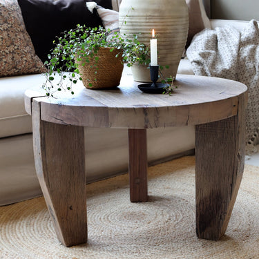 Pyöreä sohvapöytä kierrätyspuuta | Ø72 x 48 cm | Grimaud-Chic Antique-Sasu’s sisustus- ja huonekaluliike