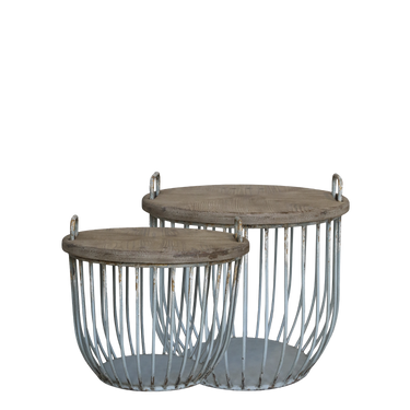 Pyöreä sohvapöytäsetti opaalisävyistä metallia ja puuta | Ø57 x 48 cm | Shabby Chic-Chic Antique-Sasu’s sisustus- ja huonekaluliike