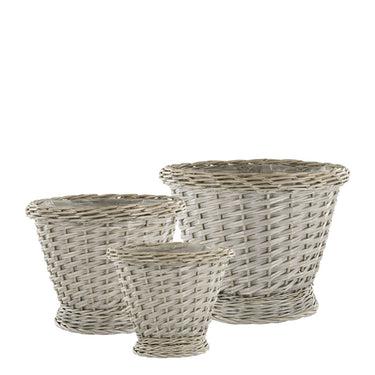 French Basket w. plastic liner set of 3 H33/D42 cm nature