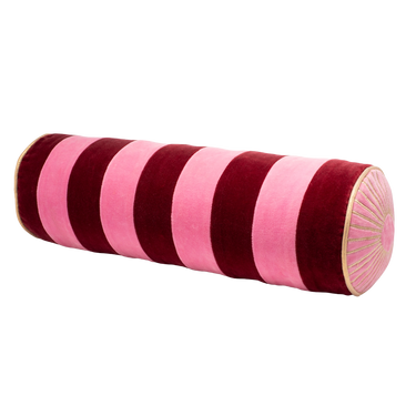 Pyöreä viininpunainen-roosa samettityyny | 15 x 45 x 15 cm-Vondels-Sasu’s sisustus- ja huonekaluliike