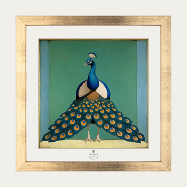"Riikinkukko" sisustustaulu antiikkikullan sävyisillä kehyksillä | 20 x 1,2 x 20 cm-Odalisque Paris-Sasu’s sisustus- ja huonekaluliike
