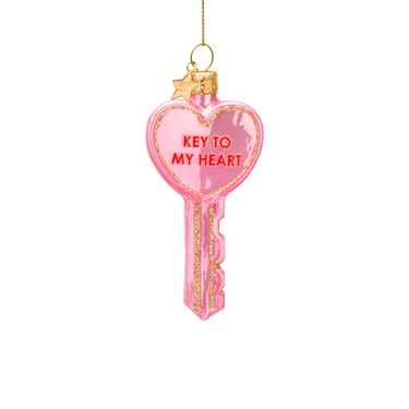 Roosa "Key to My Heart" -avain joulukoriste | 4,5 x 1,5 x 9 cm-Vondels-Sasu’s sisustus- ja huonekaluliike