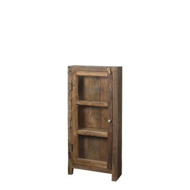 Kierrätyspuinen puunvärinen lasivitriini | 47 x 18 x 105 cm | Grimaud-Chic Antique-Sasu’s sisustus- ja huonekaluliike