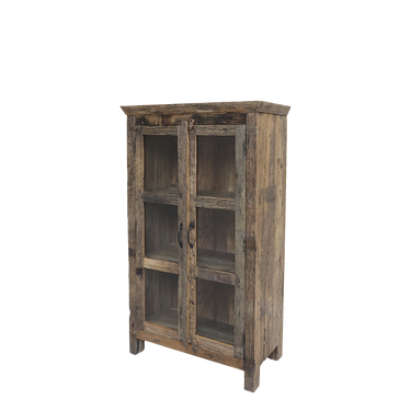 Kierrätyspuinen puunvärinen lasivitriini | 80 x 48 x 140 cm | Grimaud-Chic Antique-Sasu’s sisustus- ja huonekaluliike